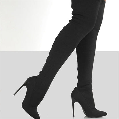Women's Fashion High-heel Knit Over-the-knee Autumn Boots Nowena