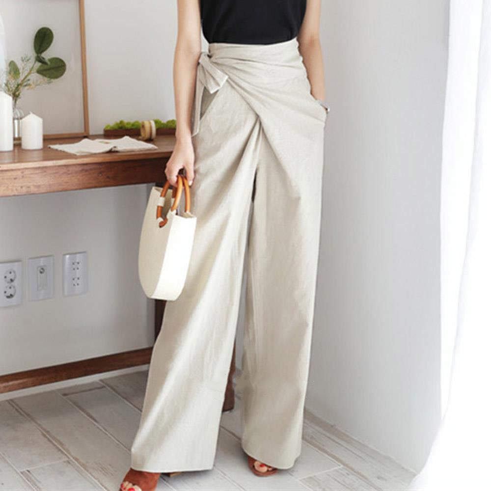 Women's Office Casual Pure Color Lace-up trousers Pants | Nowena