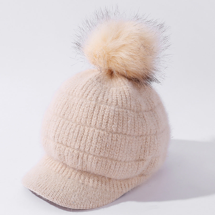 Women's Rabbit Fur Ball Plus Velvet Warm Woolen Hat Nowena