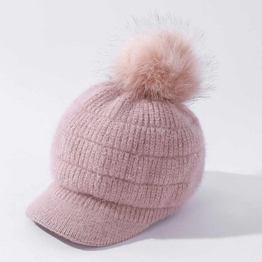 Women's Rabbit Fur Ball Plus Velvet Warm Woolen Hat Nowena