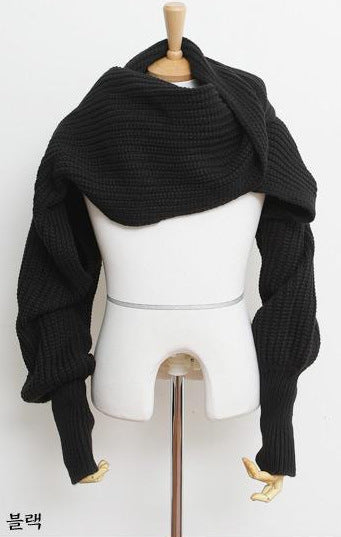 Unisex Wool Knitted Cashmere Autumn Winter Sweater Sleeved Scarf - Nowena