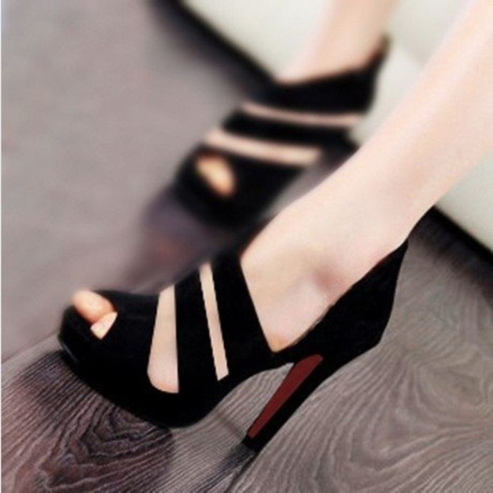 Women's Fashion Rome Summer Sandals - Elegant Suede Black High Heels for Leisure  Nowena
