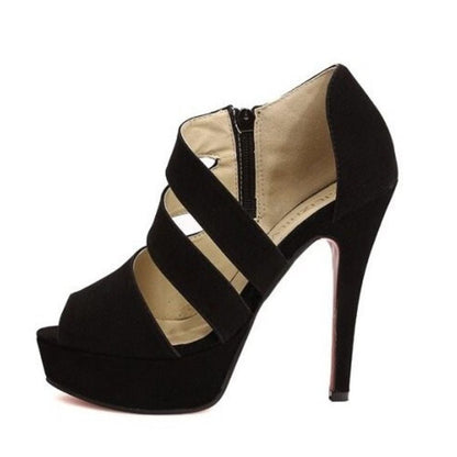 Women's Fashion Rome Summer Sandals - Elegant Suede Black High Heels for Leisure  Nowena