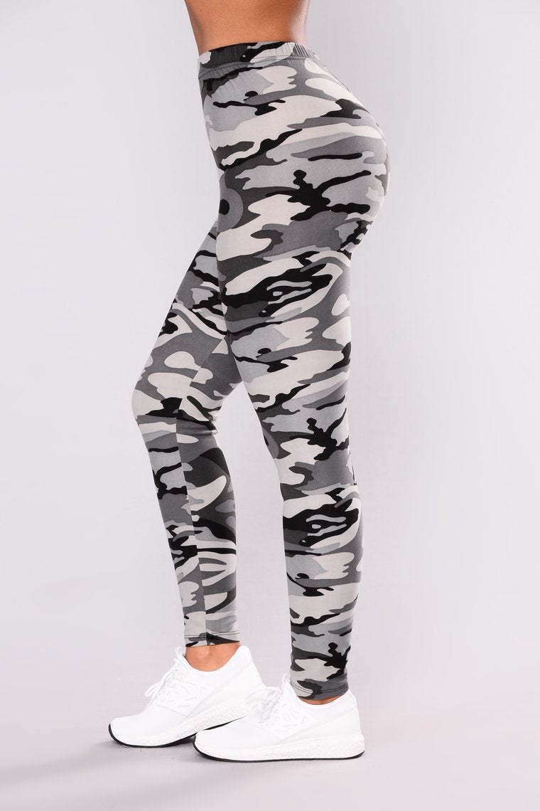Women's Casual Sexy Camouflage Printed Grey Sporty Legging | Nowena