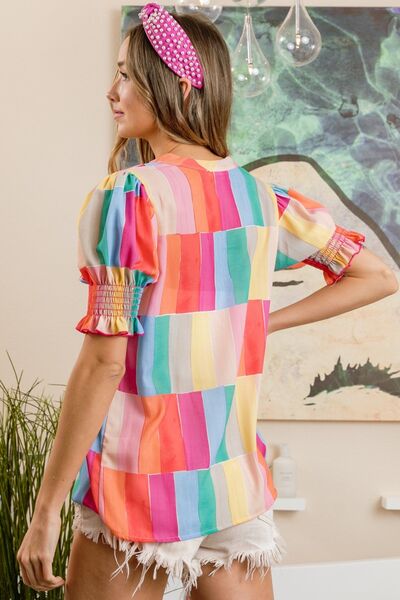 Summer Women's Short Sleeve Floral Color Loose Fit  Blouse | Nowena