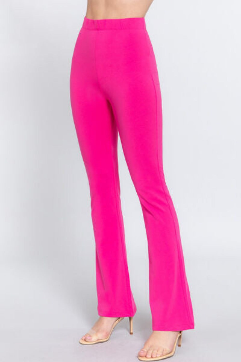 Women Waist Elastic Slim Flare Yoga Pants-Pink | Nowena