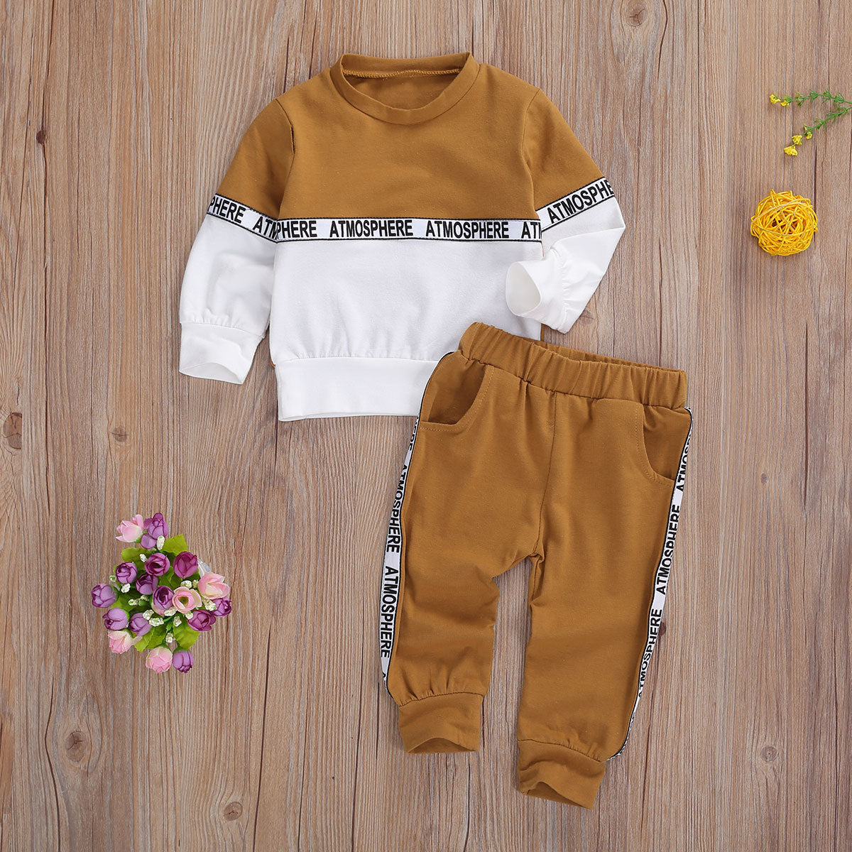 Boys Clothes Suit Long-sleeved Letter Personality Round Solid Color Stretch Trousers