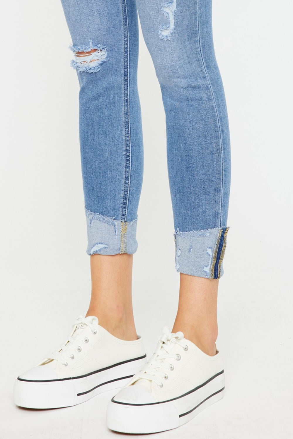 Distressed Cat's Whiskers Button Fly Jeans - Light Blue | Nowena