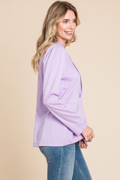 Women Button Up Long Sleeve Slit Blazer Jacket -Light Purple | Nowena