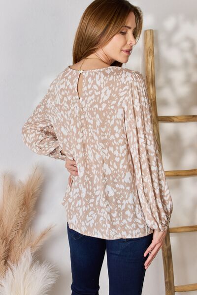 Women Embroidered Printed Balloon Sleeve Blouse-Taupe | Nowena