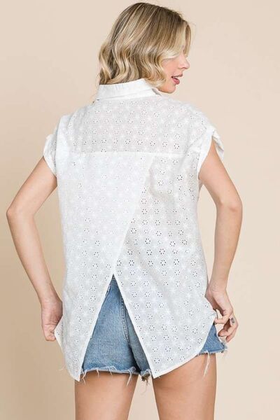 Women Sleeveless Crisscross Back Button Up Blouse- Soft White | Nowena
