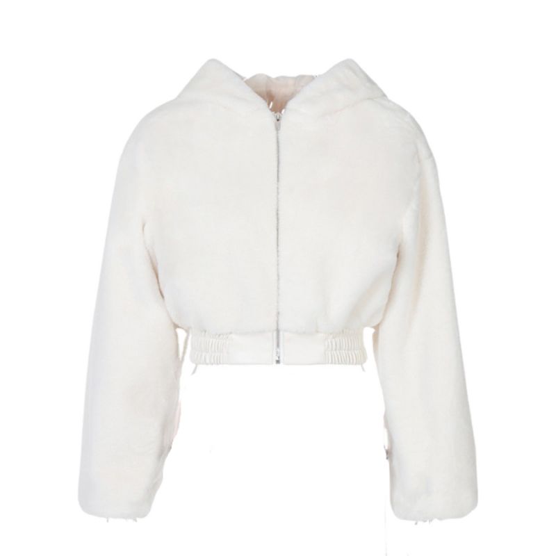 Cropped hoodie faux fur jacket warm windbreak for women | Nowena