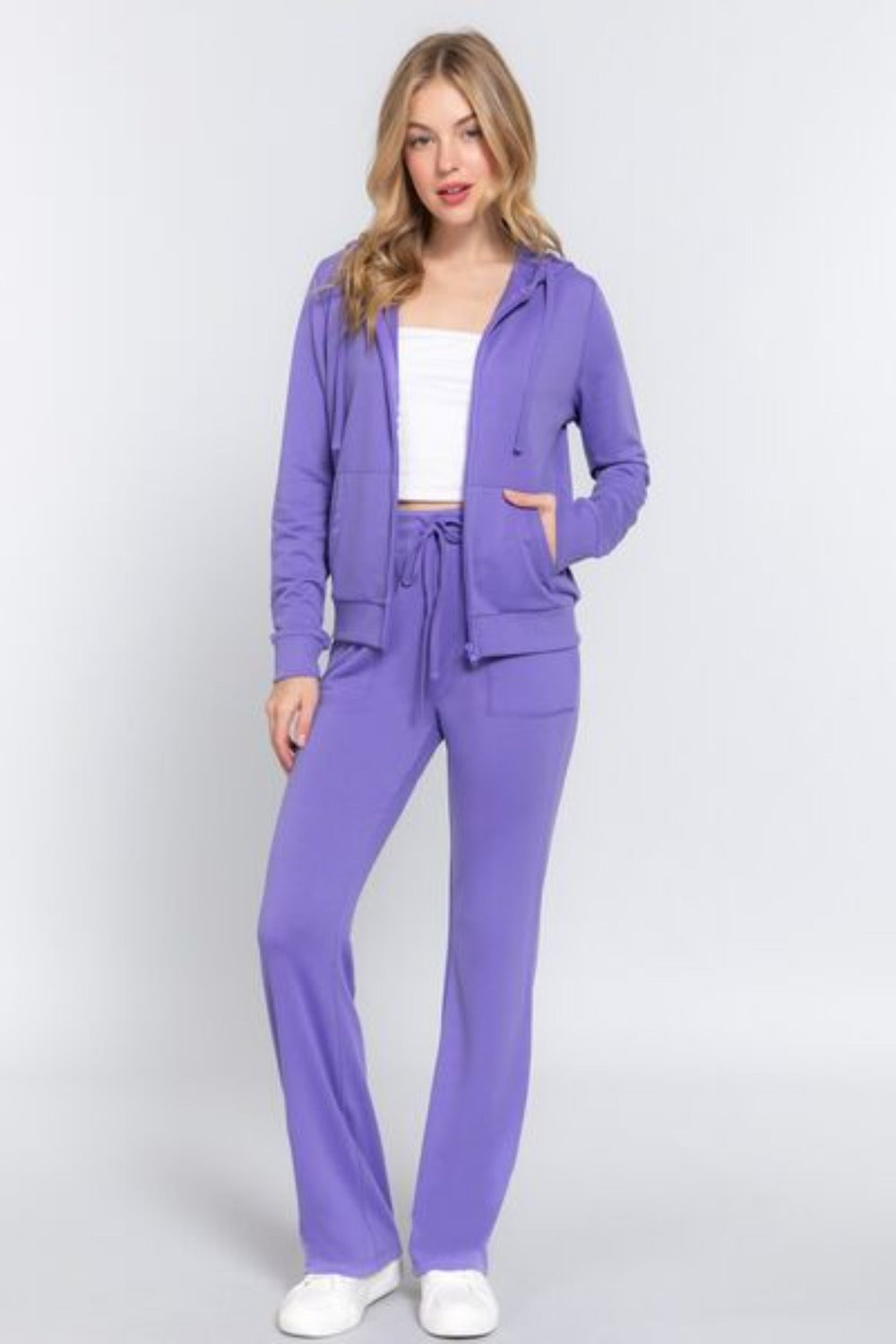 Women Zip Up Hoodie and Drawstring Pants Set-Purple | Nowena