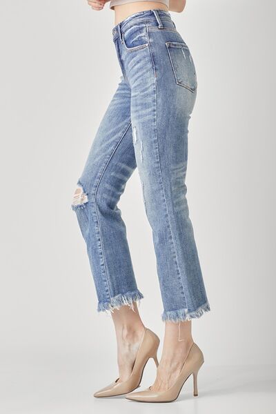 High Waist Distressed Cropped Bootcut Jeans | Nowena