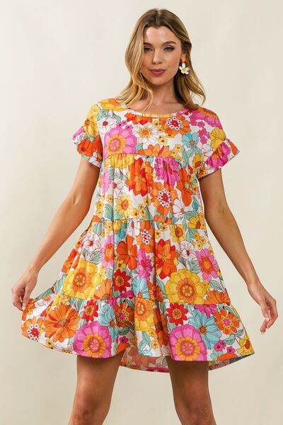 Women's Floral Short Sleeve Tiered Dress | Nowena
