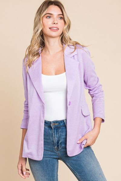 Women Button Up Long Sleeve Slit Blazer Jacket -Light Purple | Nowena