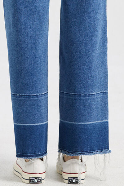 Plus Size High Waist Cat's Whisker Wide Leg Jeans - Dark Blue | Nowena