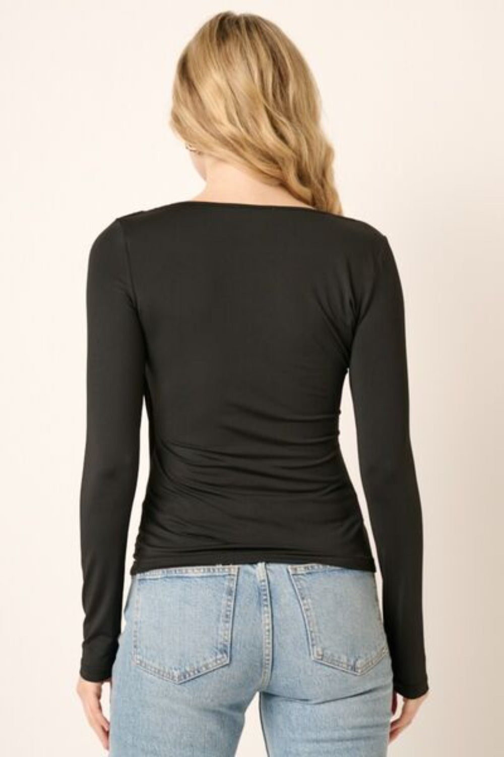 Women Ruched Long Sleeve Slim Blouse -Black |Nowena