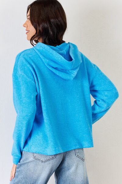 Plus Size Long Sleeve Cozy Hoodie Sweater-Deep Sky | Nowena