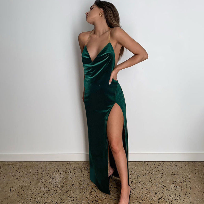 Women’s Fashion Elegant Sexy Backless V Neck Lace Split Party Dress | Nowena