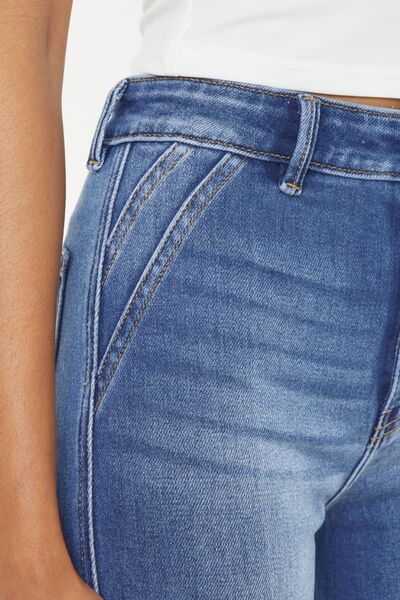 Women Ultra High Waist Gradient Flare Jeans - Medium Blue | Nowena