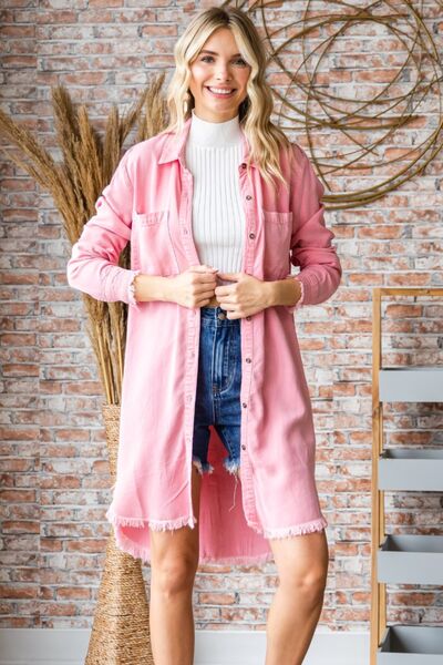 Long Sleeve Pink Button Up Dress Jacket | Nowena