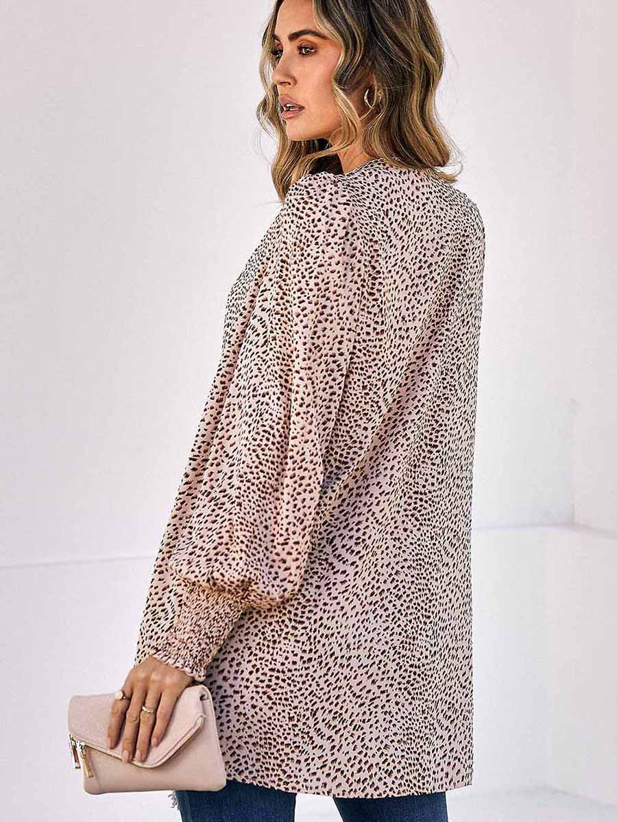Women's Fashion Casual Leopard Print Lantern Sleeve Jacket
