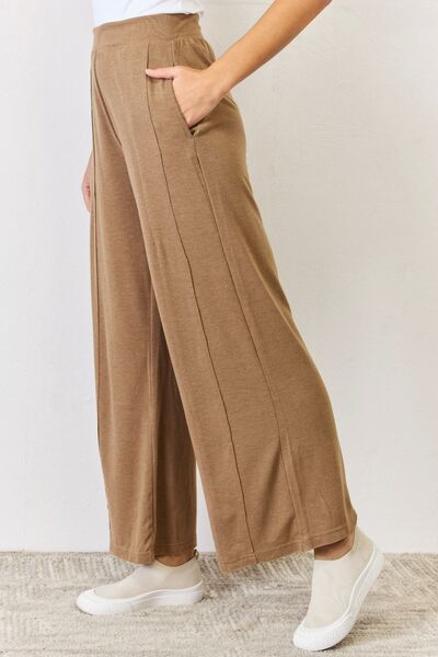 Women Ultra Soft High Waisted Wide Leg Pants -Mocha | Nowena