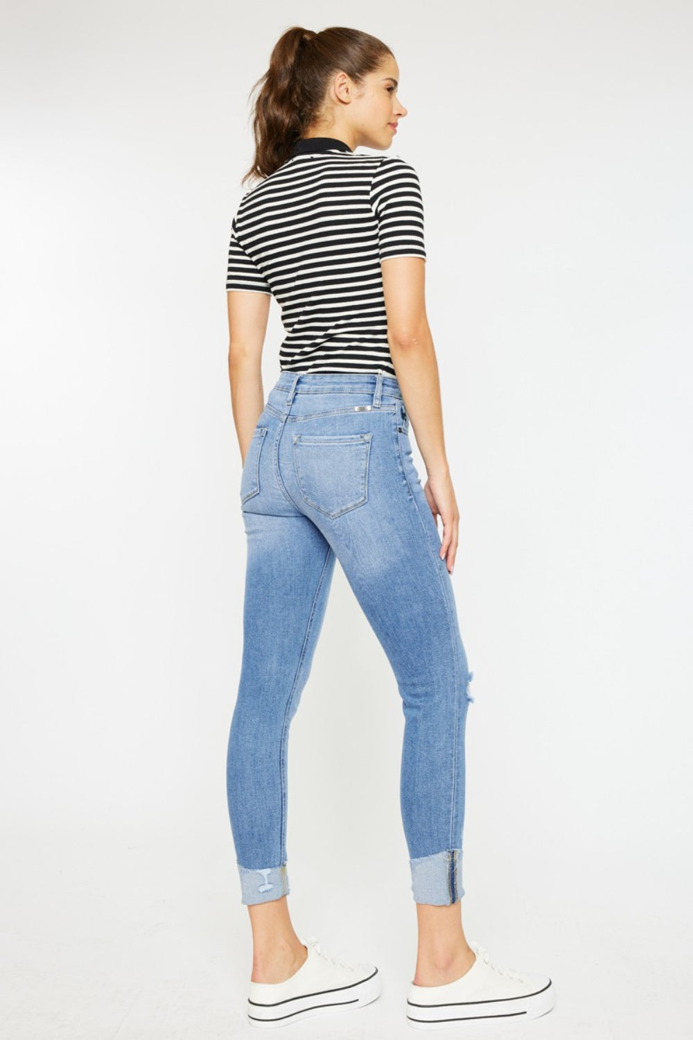 Distressed Cat's Whiskers Button Fly Jeans - Light Blue | Nowena