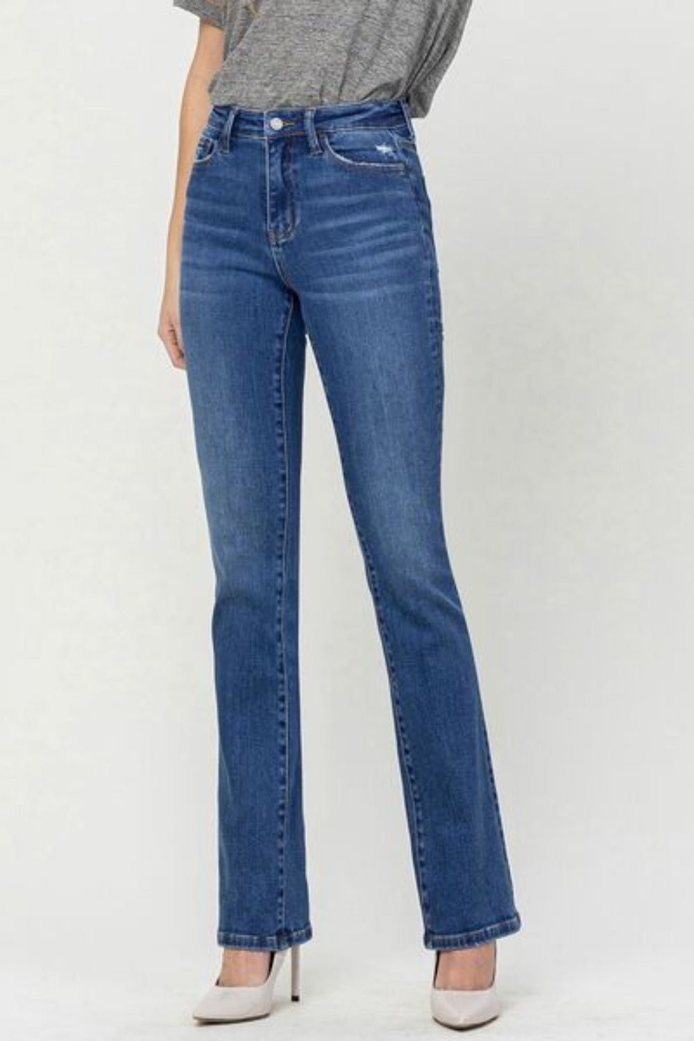 Women High Waist Slim Fit Bootcut Jeans  - Dark Blue | Nowena