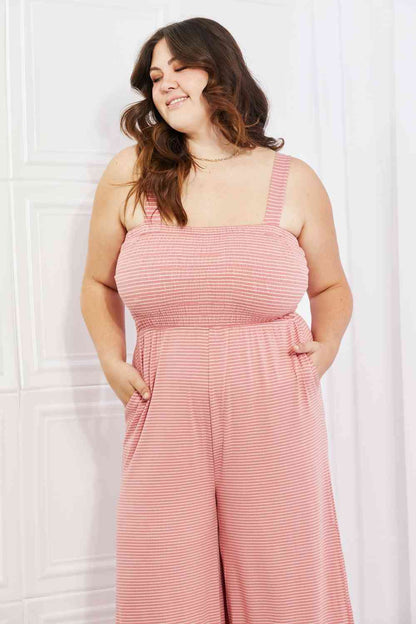 Women Plus Size Striped Jumpsuit -Dusty Pink |Nowena