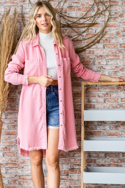 Long Sleeve Pink Button Up Dress Jacket | Nowena