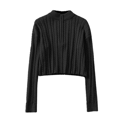 Vintage zipper half turtleneck knitted sweater for women| Nowena
