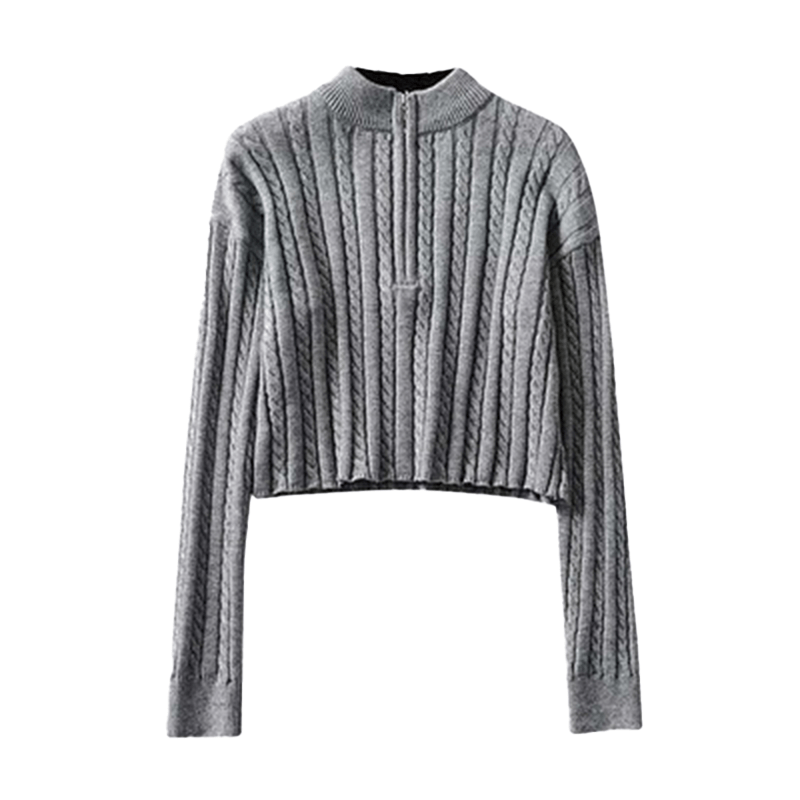 Vintage zipper half turtleneck knitted sweater for women| Nowena