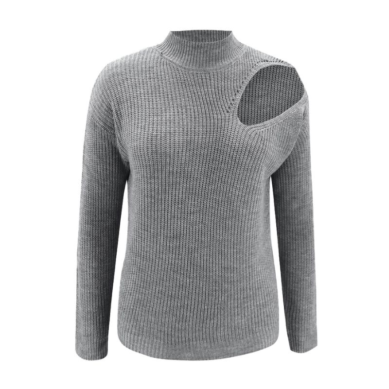 Solid half high collar knitted sweater for women | Nowena