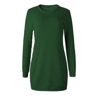 Women's Long Sleeve Round Neck Fashion Pocket Solid Color Dress | Nowena